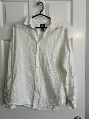 H&M White Crinkled Button-Front Shirt